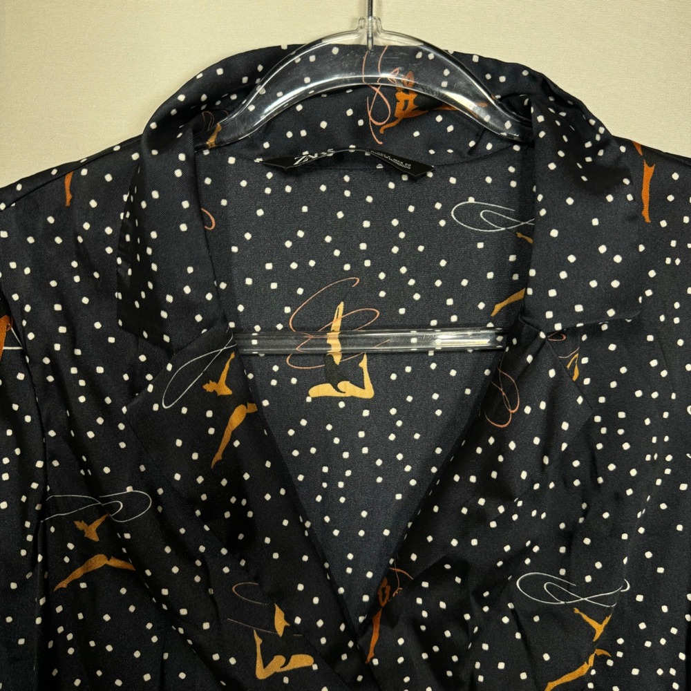 ZARA Gymnast Dancer Streamer Print Button Down Shirt Dress Navy Dark Blue Small - Picture 7 of 12